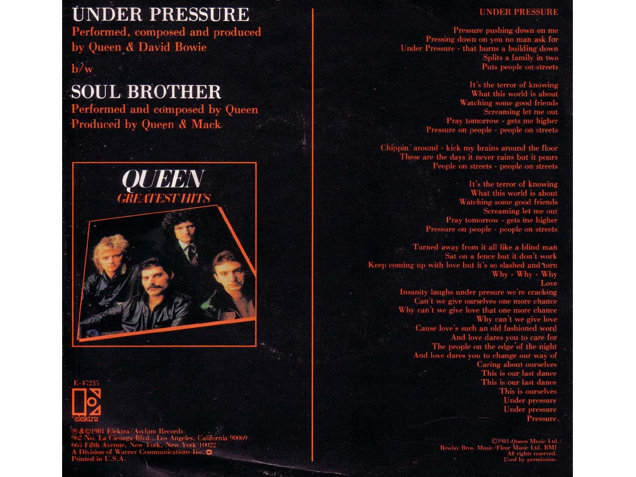 Queen & David Bowie - Under Pressure (back)